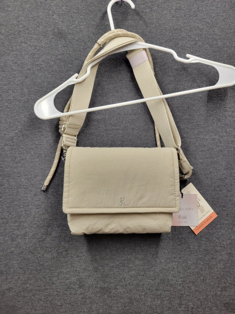 Purse, Happily Grey, cross body, tan